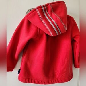 Kid's sz 92 2T/ 3T Red Full Zip Fleece Hoodie Sherpa Lined Striped Accents
